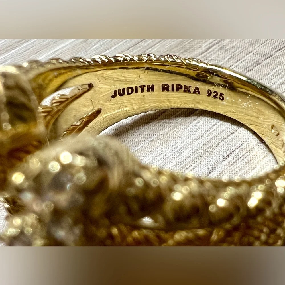 Judith Ripka Sterling Silver & 14K Gold Clad Diamonique Hearts Ring, Size 7, 9g - Picture 7 of 11